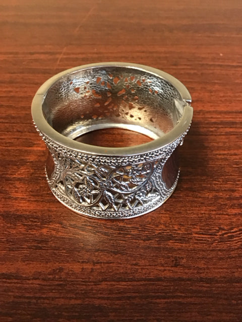 Silvertone Floral Vine Cuff Bracelet