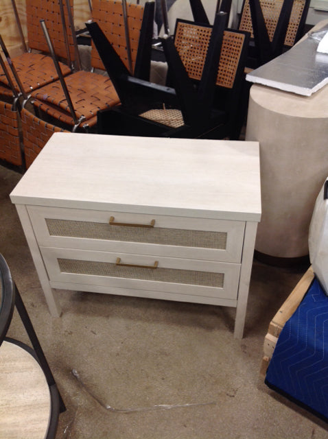2 Drawer White w/ Rattan Nightstand