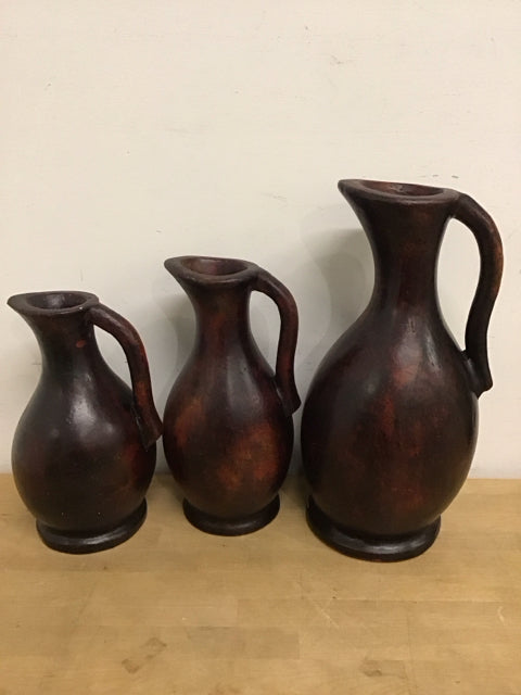 Set Of 3 Burgandy Pitchers