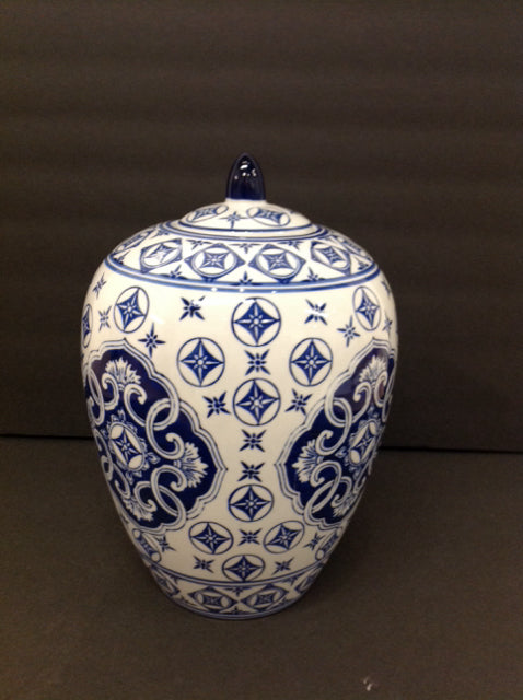11" Blue/White Painted Urn