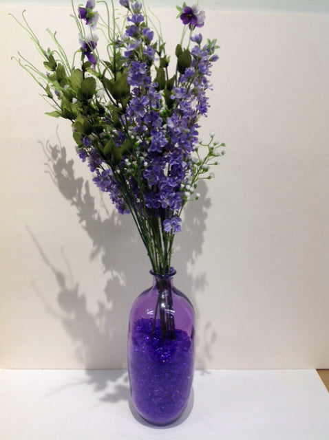 12" Purple Glass Vase w/Delphinium Bouquet