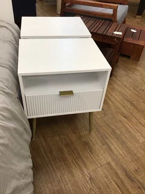White Nightstand w/Gold Metal Handle Legs