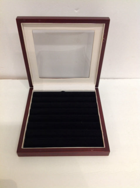 8" Sq Red Colored Wood Ring Box