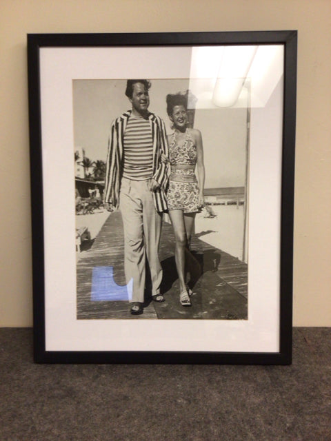 29 1/2" X 23 1/2" Black Framed Couple Walking Down The Boardwalk Print