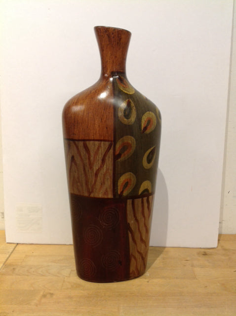 19" Wood Tone Patchwork Ceramic Vase