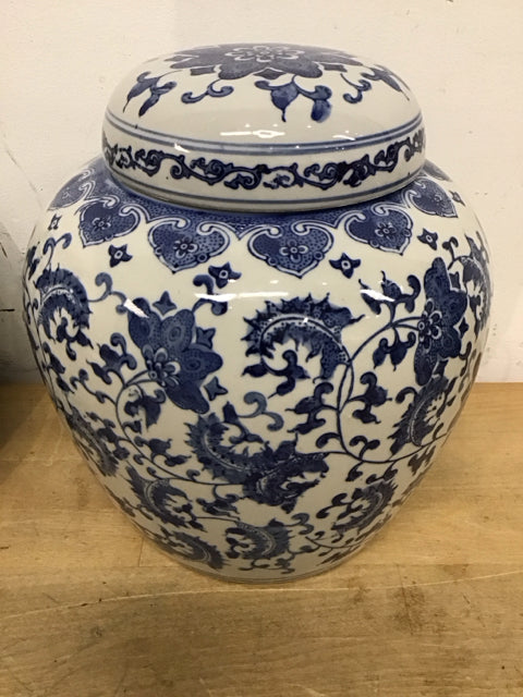10" Blue & White Asian Motif Ginger Jar