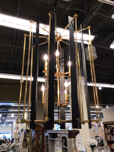 Framburg 12 Light  Louvre Brass/Matte Black Chandelier