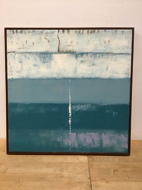 24"Sq White/Blue Abstract