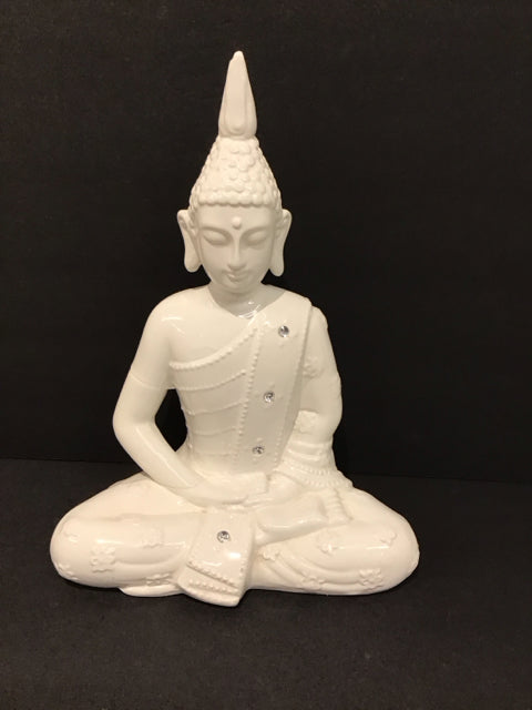 14" White Sitting Buddha w/Crystal Accents