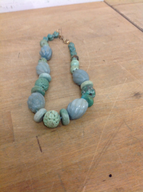 Necklace- Vintage Green Beaded Stones