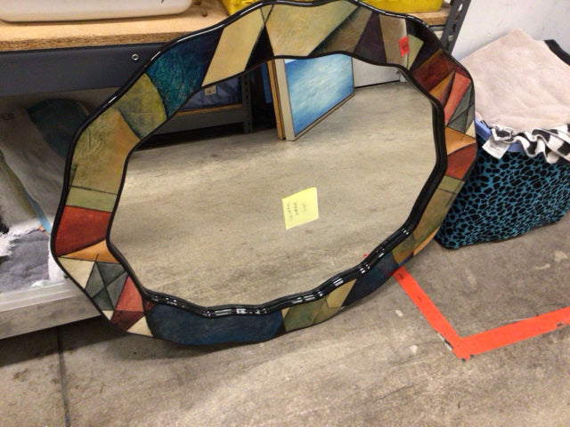 36" X 30" Multicolor Lacqured Framed Scalloped Edge Mirror