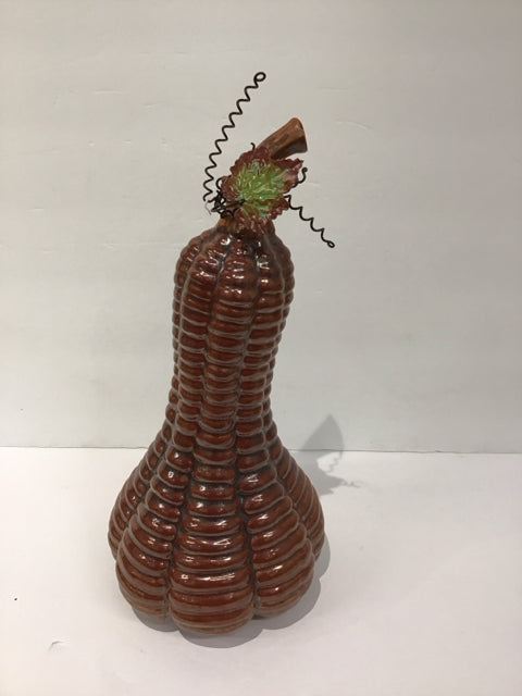 14" Brown Glazed Ceramic Gourd