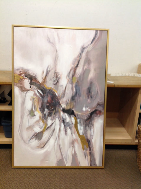 40x60 White/Gold/Black Abstract Mixed Media