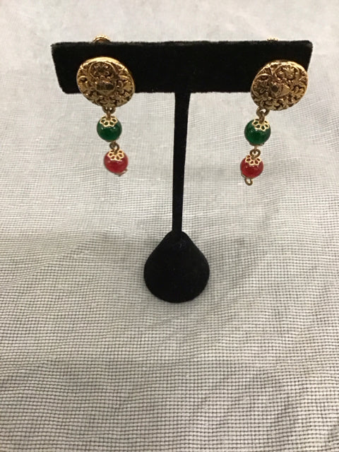 Gold Red & Green Beaded Dangle