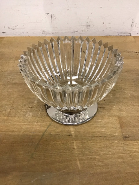 5" Round Cut Glass Silver Footed Bowl