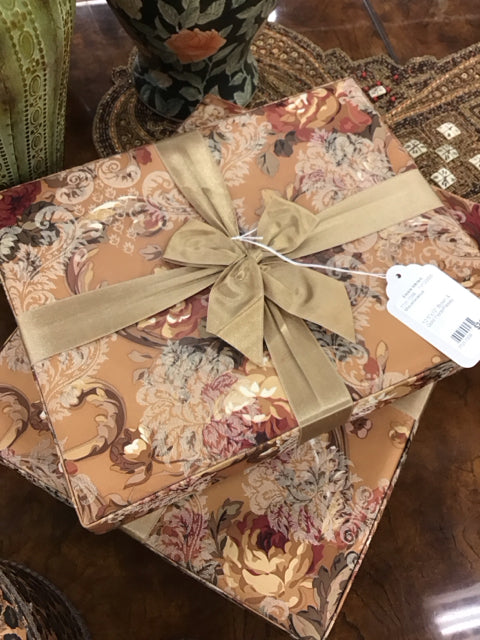 12.5"x10" Brown & Gold Floral/Paisley Decorative Box
