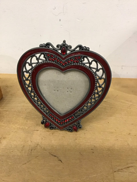 3"x3" Metal Red Enamel Heart W/Rhinstones Photo Frame