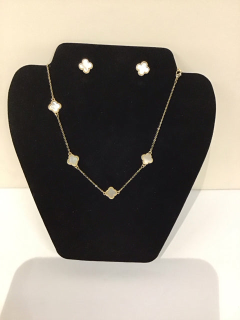 Van Cleef Style MOP Necklace & Earrings Set