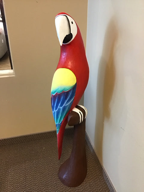 60" Painted Wooden Parrot on Perch