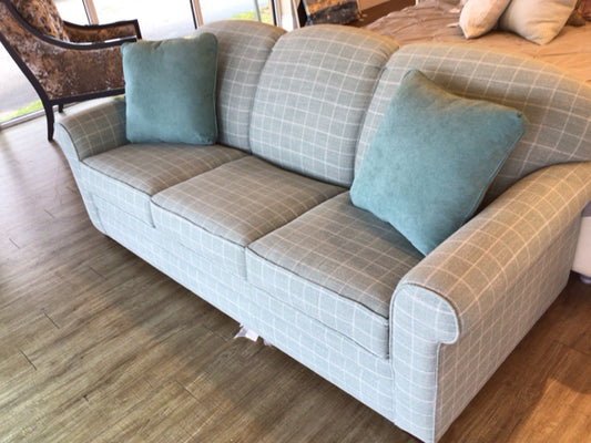 Green Plaid Fabric Arm Sleeper Sofa W/2 Pillows