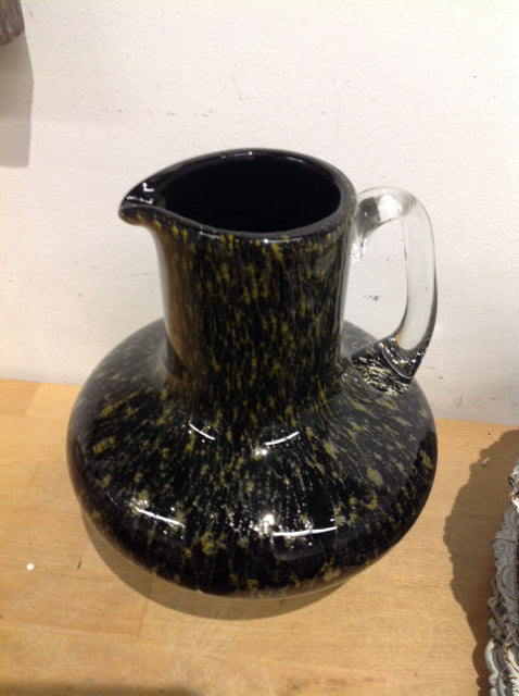 10" Black & Gold Art Glass Pitcher