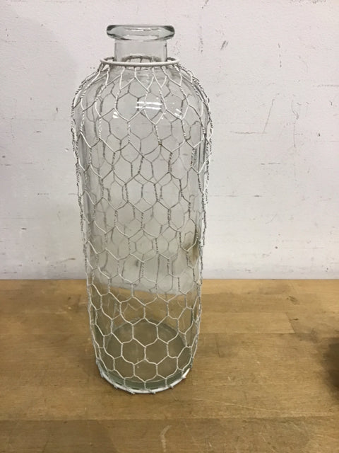 13.5" Clear Glass Vase W/White Wire