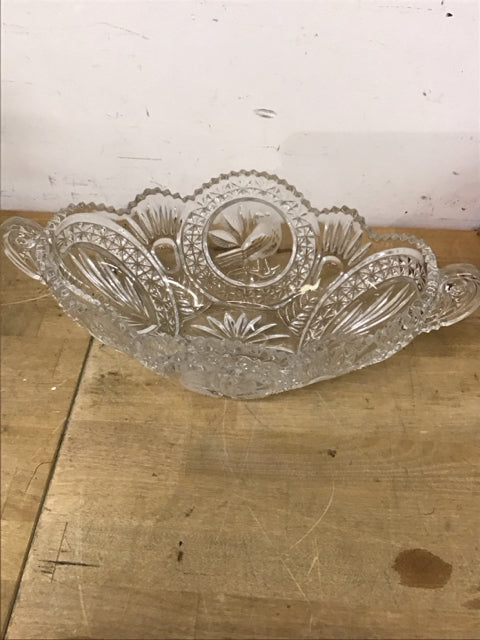 14.5" Cut Glass Bird Decorative Bowl