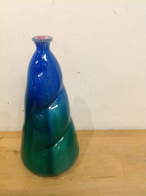 Vase- 14" Green & Blue Glass