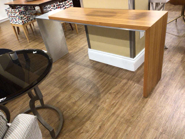 66 1/2"Harris Rubin Light Overlay Walnut & Stainless Steel Console Table