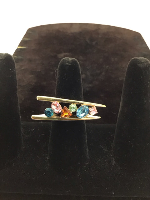 Gold Ring w/Multicolor Rhinestones