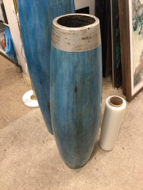 39" Blue & Silver Ceramic Vase