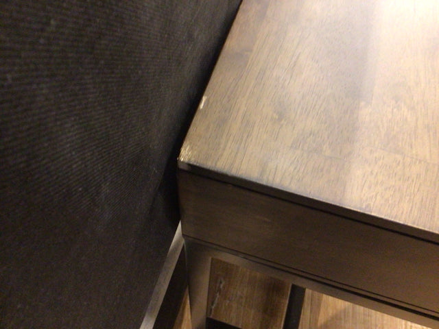 16" X 54" AS-IS Moes Furniture Wood & Metal Three Drawer Desk(Chips/Knicks)