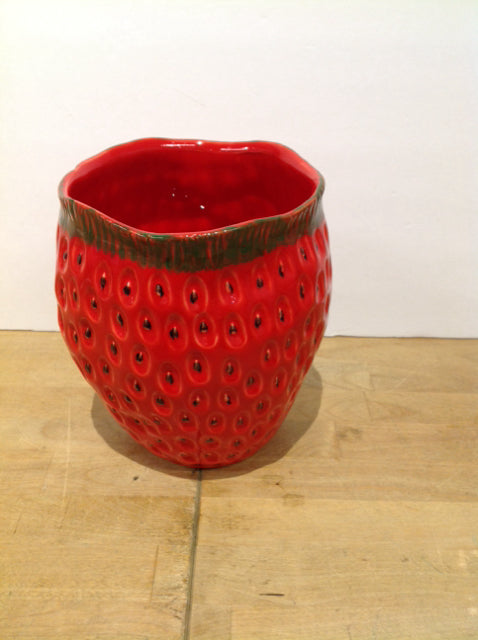 8" Red Ceramic Strawberry Vase