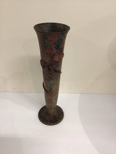 Vtg Trumpet Style Metal Vase