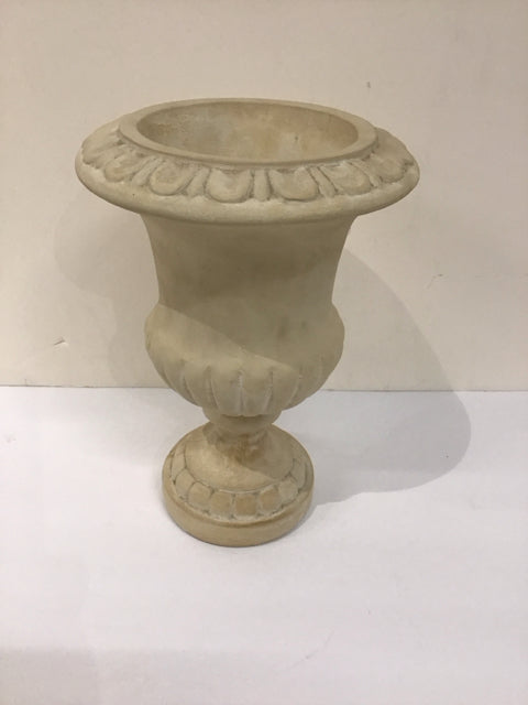 11" White Pedestal Urn w/Fluted Leaves
