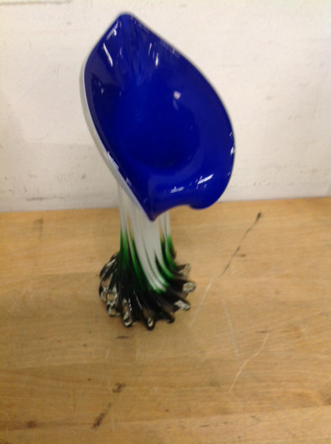 Vase- 8" Blue & White Art Glass