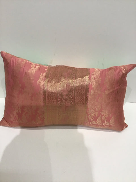 Peach Silk Lumbar Pillow w/Gold Decor