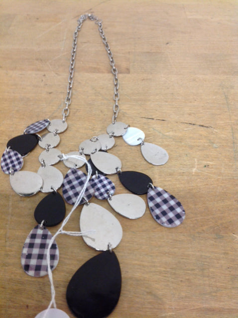 Necklace- Silver & Black Petals