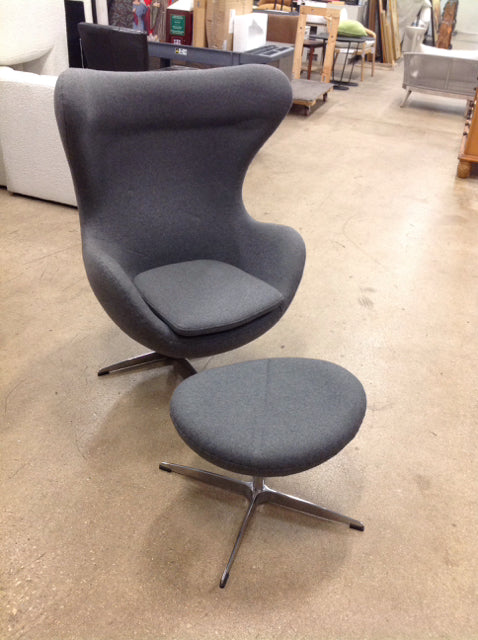Grey Egg Wing Chair and Ottoman