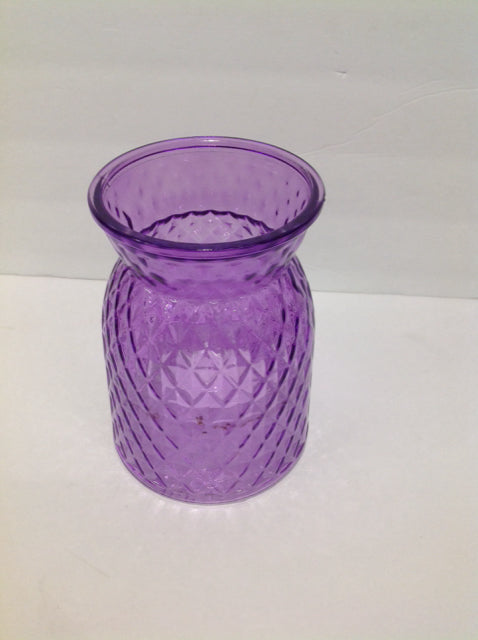 6" Carved Purple Glass Vase
