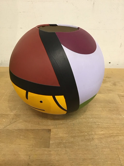 7" Spherical Colorful Abstract Clay Vase/Pot