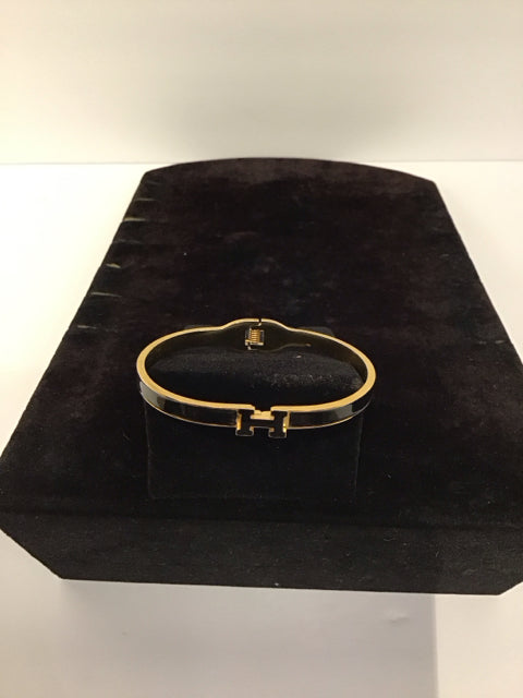 Hermes Style Black Stainless Steel Cuff Bracelet