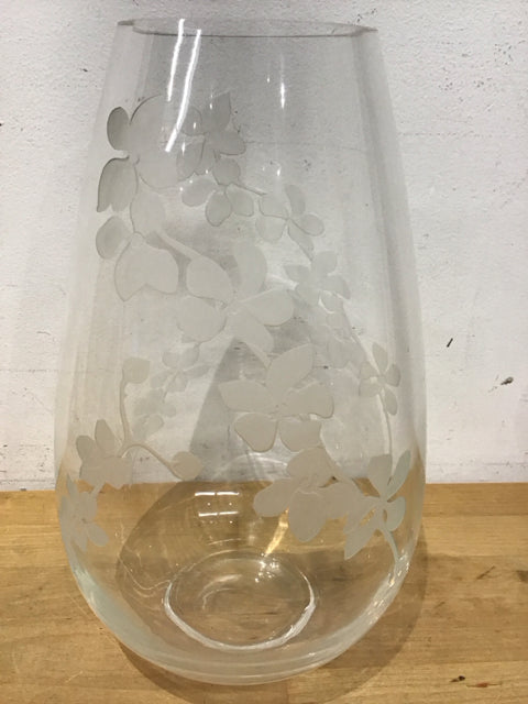 12" Foral Frosted Glass Vase
