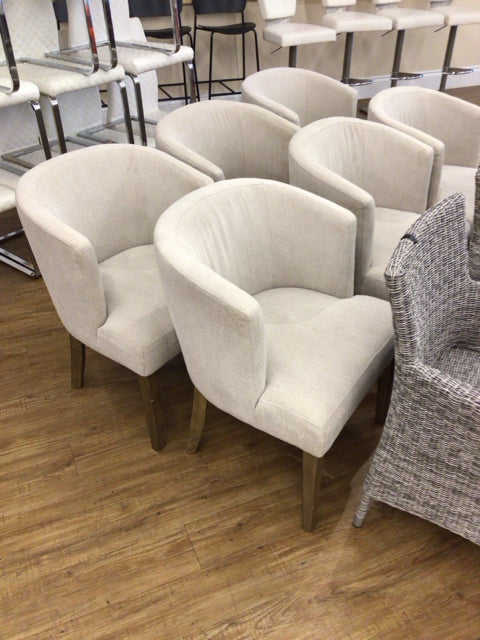 Set Of 6 Barrel Back Wood Leg Dining Chairs