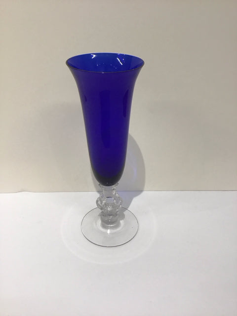 10" Blue Crystal Vase w/Crystal Pedestal