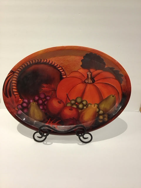 16.5" Plastic Fall Platter w/Metal Stand