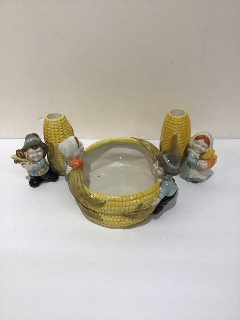 3-pc Ceramic Corn Theme Thanksgiving Candle Holders