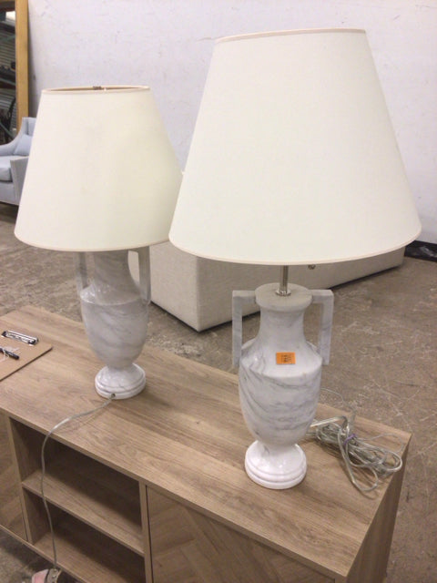Pair Of Visual Comfort Burt By Alexa Hampton Marble Table Lamps W/Shades