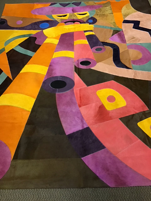 9"x7'2" Brazilian Hide "Flute Player"Rug By Tanner Maison