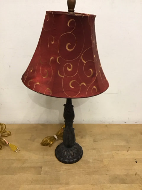 23.5" Vintage Candlestick Table Lamp W/Burgandy Sateen Shade